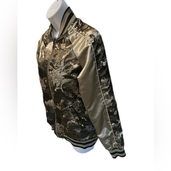 Members Only Bomber Jacket Green Peach Satin Reversible Full Zip - Picture 12 of 14